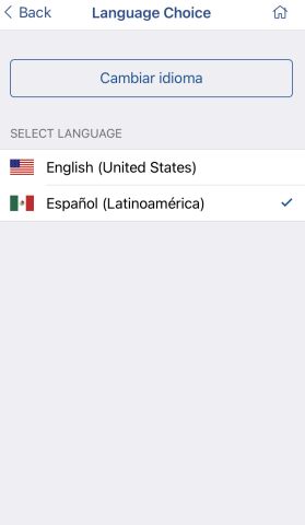 Screenshot of LINKcat Mobile App Select Language screen