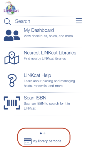 Screenshot of LINKcat Mobile App home screen
