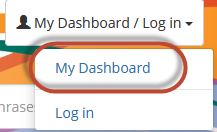 Graphic highlighting the location of the My Dashboard link in the upper right-hand corner of LINKcat
