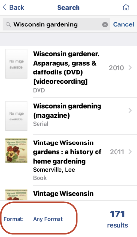 Screenshot of search results for Wisconsin Gardening search